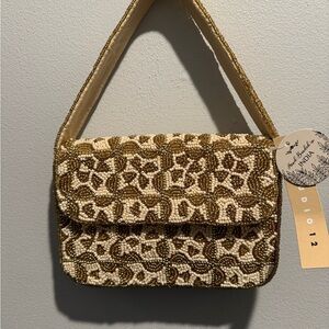 Marshalls Beaded Shoulder Bag in Cream and Brown